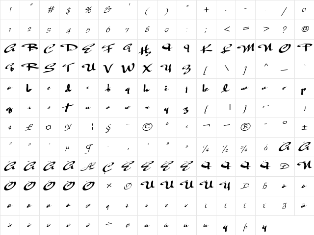 FlyingDutchMan1 Regular  glyph index