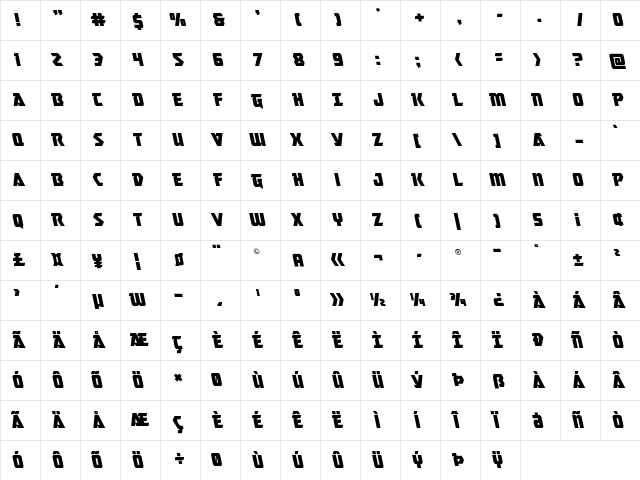 Master Breaker Leftalic Italic  glyph index