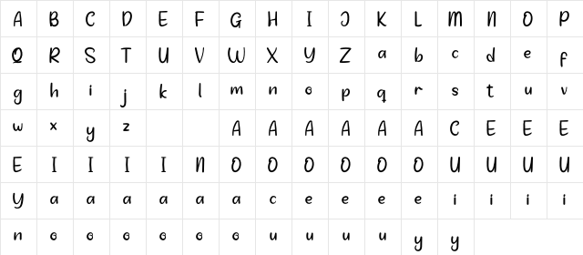 Sejenak Personal Use  glyph index