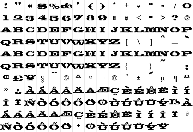 Thunderbird Regular  glyph index