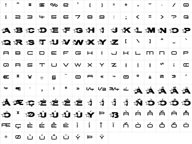 Troglodyte Pop Regular  glyph index