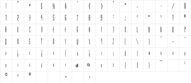 Madrid Regular  glyph index