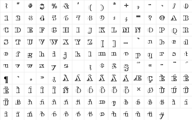 BodoniAntTBolRe1 Regular  glyph index