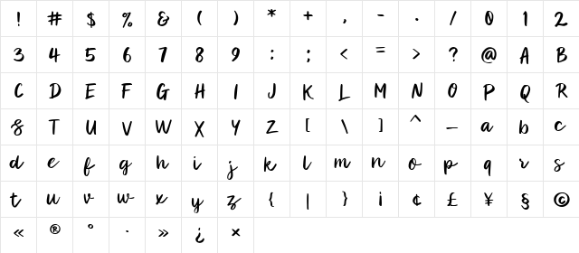 Ranessa Script Regular  glyph index