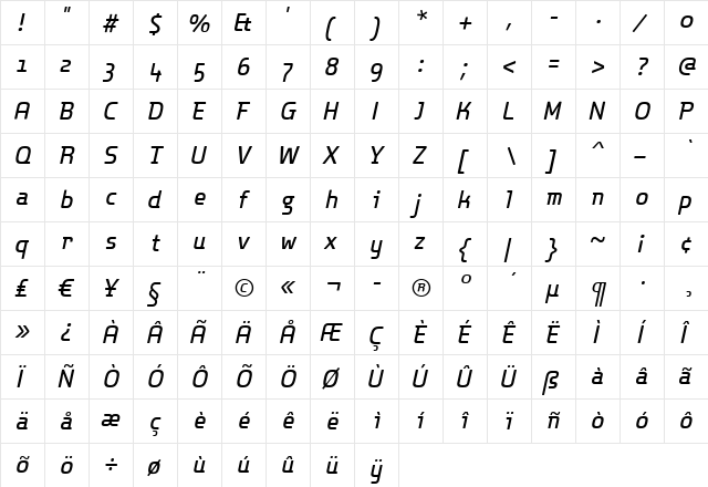 Dieselis-OneOblique Regular  glyph index