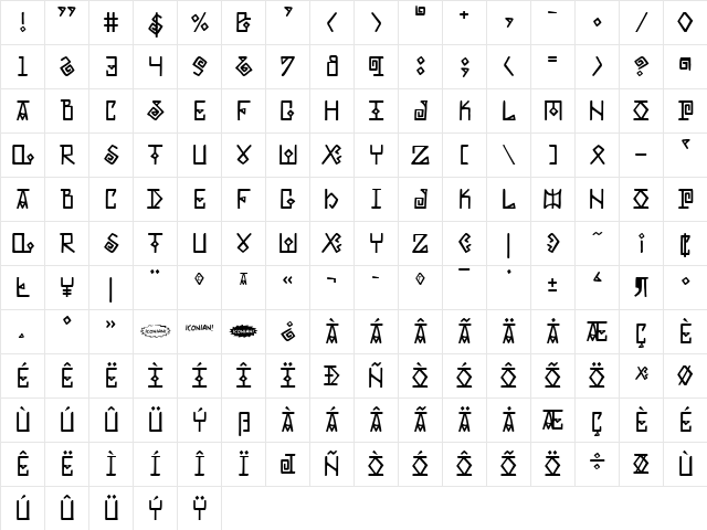 Elder Magic Regular  glyph index