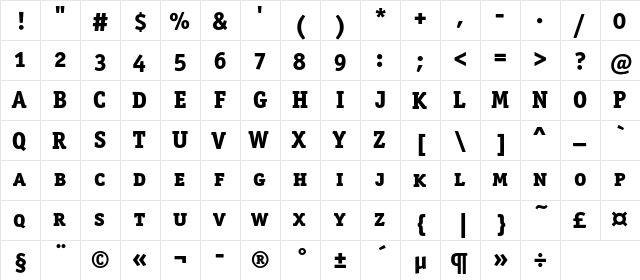 OfficinaSerifExtraBoldSCC Regular  glyph index