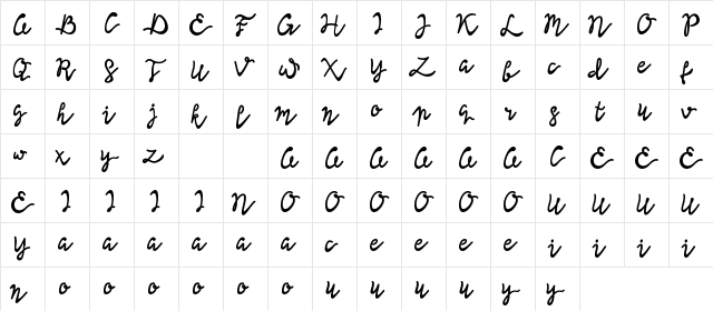 Lisna Demo Bold  glyph index