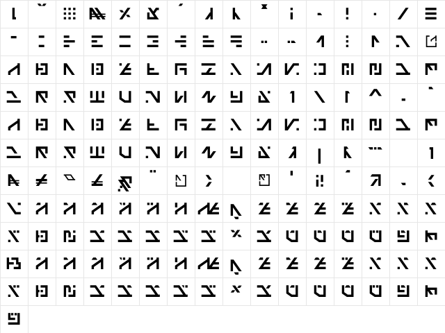 Galactico Basic Regular  glyph index