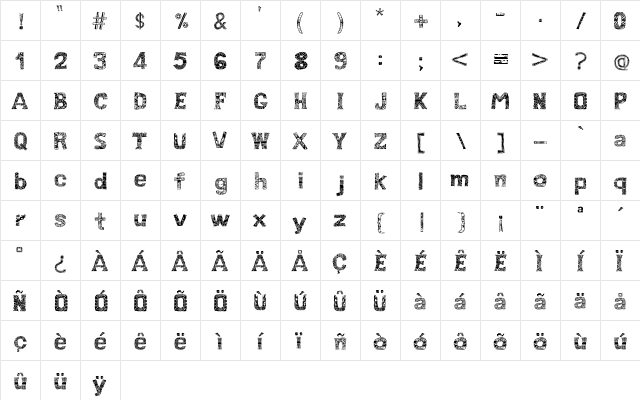 Maningue Staile Maningue  glyph index