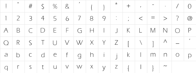 Eras Light Regular  glyph index