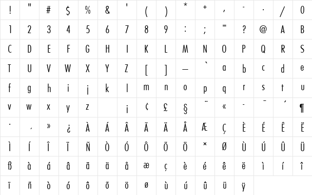 FuturaTLigConRo1 Regular  glyph index