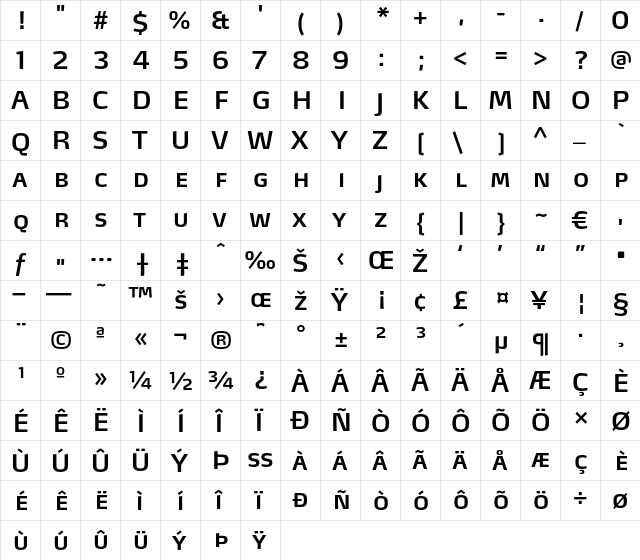 MaxLF-SemiBoldSC Regular  glyph index