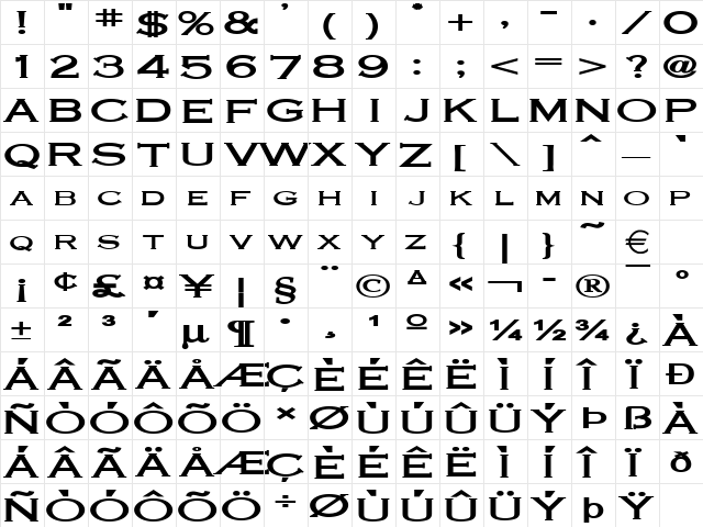 CobaltExtended Bold  glyph index