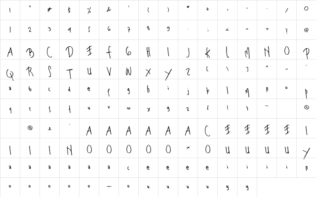 Stephanie Regular  glyph index