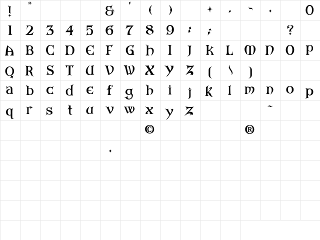 ARKHAM Bold  glyph index