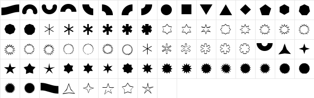 Stargazer Regular  glyph index