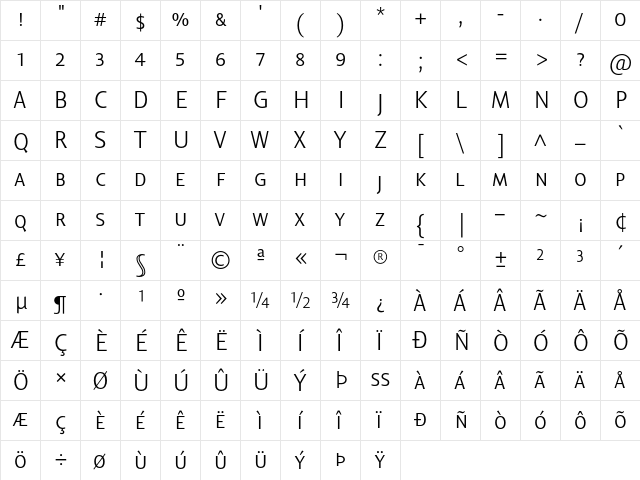 Lisboa Sans SC Light Regular  glyph index