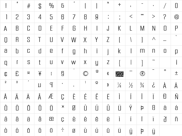 FacetLight Regular  glyph index