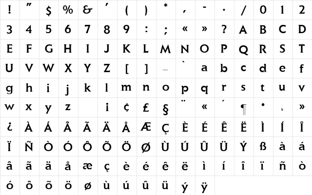Elan-Medium Regular  glyph index