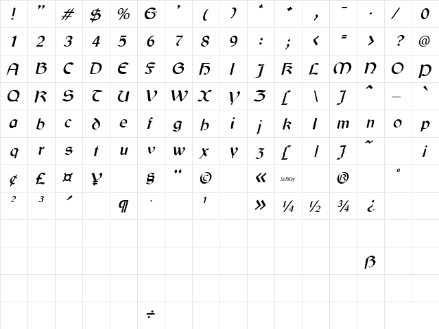 Nightfall 2 Oblique  glyph index