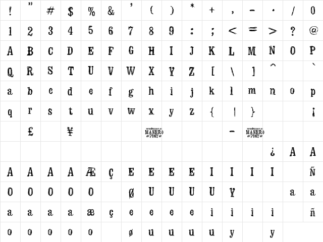 Manero Regular  glyph index