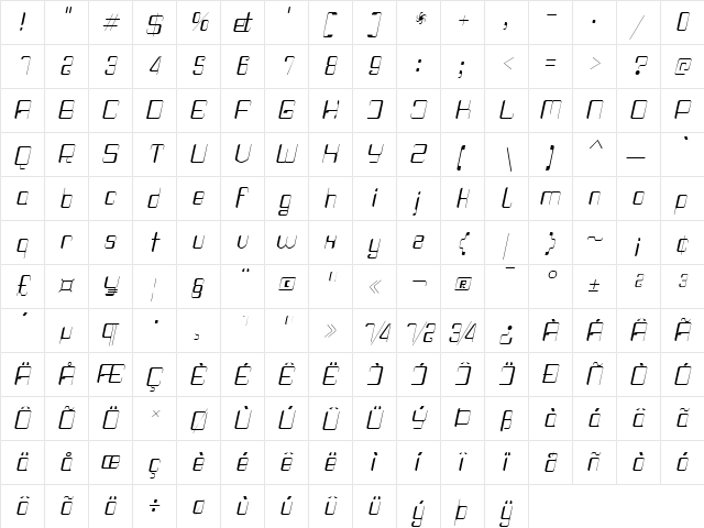Haike  Thin SemCond Italic  glyph index