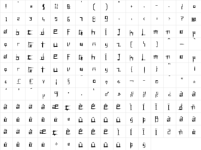 Bruised Ten  glyph index