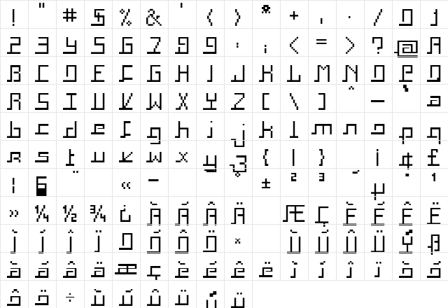 Squaropen Regular  glyph index