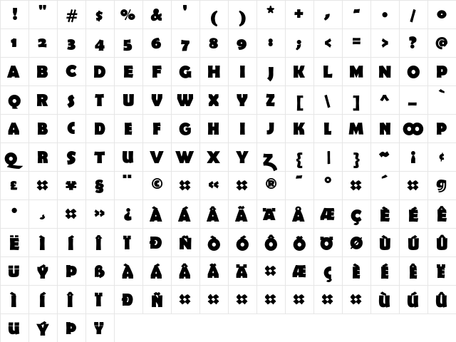 Berlinsans BoldExpert  glyph index