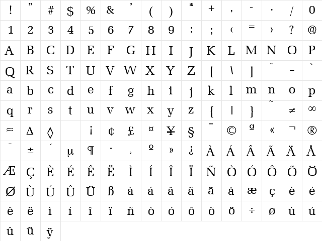 Marseille-Serial Regular  glyph index