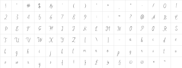 fabrik Regular  glyph index