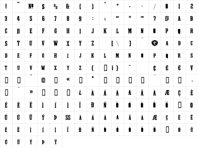 LHF Outlaw ROUGH Roman  glyph index