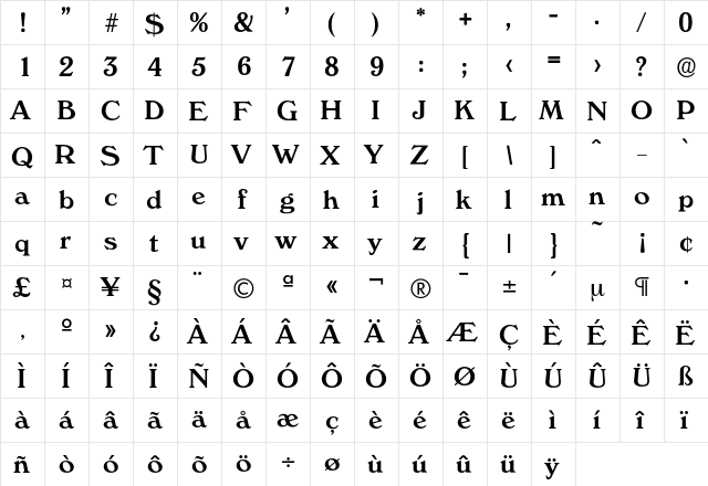 Verona-Medium Regular  glyph index