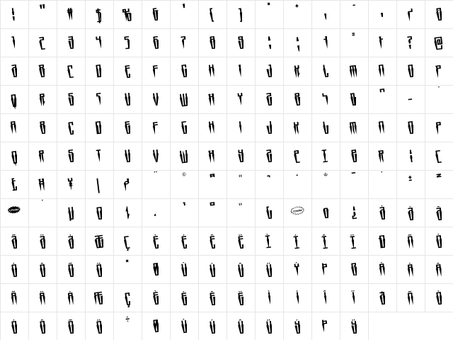 Swordtooth Rotated Regular  glyph index