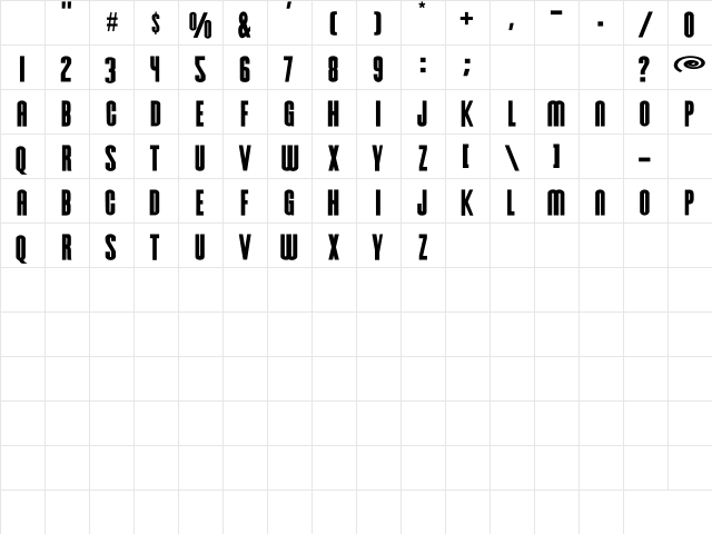 NewUnicodeFont Regular  glyph index