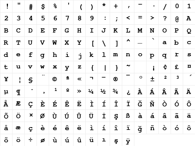 NimbusMonLTU Bold  glyph index