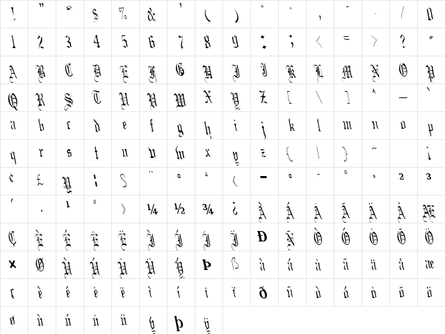 Boob Regular  glyph index