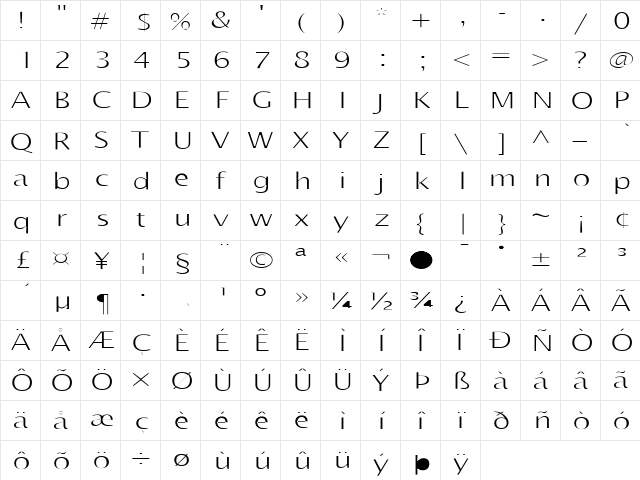 Intention Medium  glyph index