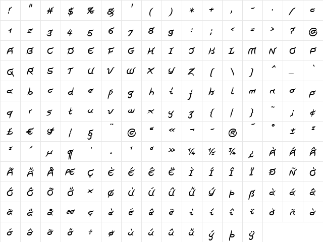 Pegathlon LT Medium  glyph index