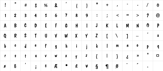 DomCasual-Thin Regular  glyph index