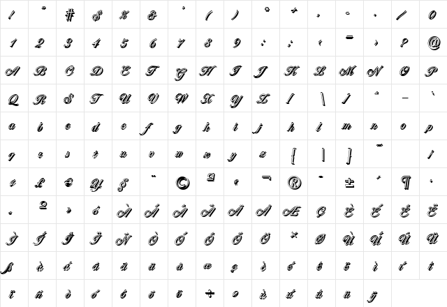 NicholasBeckerShadow-Light Regular  glyph index
