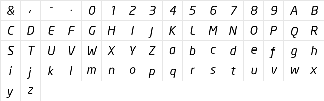 NeoSans Italic  glyph index
