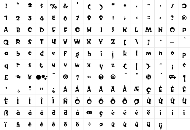 Knobcheese Normal  glyph index