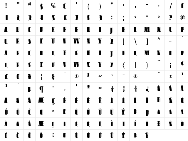 Avondale SC Regular  glyph index