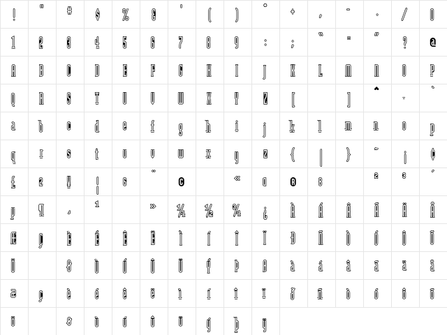 ModulaOutlined Regular  glyph index