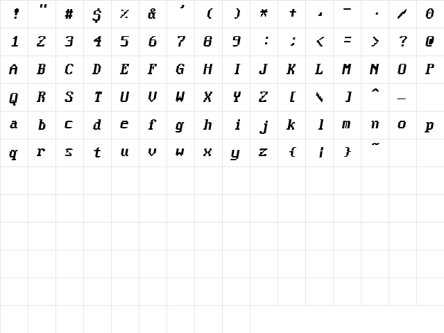 Josiah Oblique  glyph index