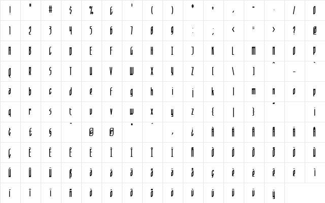 Leaflet Regular  glyph index