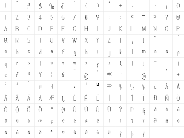 Janesville 51 Regular  glyph index