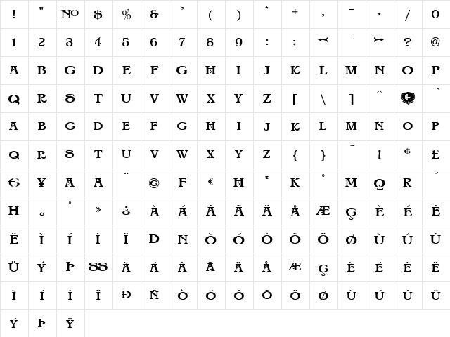 LHF Big Top REG Regular  glyph index